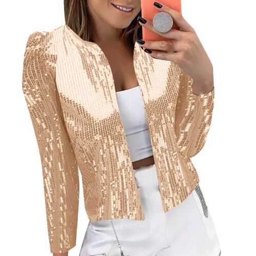 Blazer da donna con paillettes, maniche lunghe, taglio corto