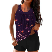 Conjunto de traje de baño tankini para mujer con top sin mangas estampado y