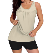 Conjunto de baño tankini para mujer: top sin mangas estampado y shorts tipo bóxer.