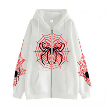 Damehættetrøje med edderkoppeprint og drop-shoulder Y2K-sweatshirt, størrelse S