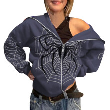 Spider Web Y2K Hoodie voor dames, oversized model met lange mouwen en ritssluiting.