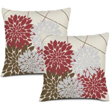 Dahlia Kissenbezüge Leinen Rot Grau Braun 40x40 cm Set