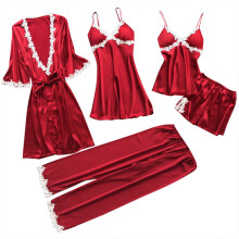 Dames casual pyjamaset: top met lange mouwen en broek, rood S