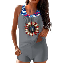 Conjunto de tankini de dos piezas para mujer con la bandera estadounidense