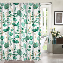 Cortina de ducha de eucalipto color turquesa y dorado, 72 x 84 pulgadas.