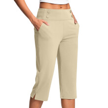 Pantaloni capri da donna a vita alta, beige, taglie S-5XL