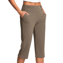Pantaloni capri da donna a vita alta, colore caffè, taglie S-5XL
