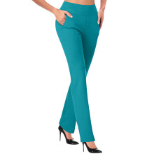 Pantalones rectos elásticos para mujer con bolsillos.