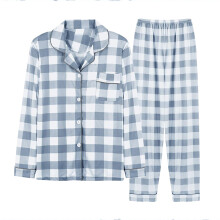 Damespyjamaset met top met lange mouwen en broek, blauw, maat XXL