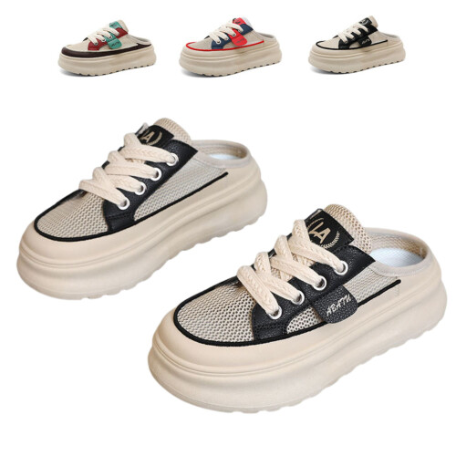 Tênis plataforma slip-on feminino em mesh, leve.