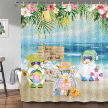 Cortina de ducha con diseño de gnomos de verano y hojas tropicales, 36 x 72 pulgadas.