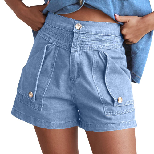 Damen-Trainingsshorts mit hohem Bund, einfarbig, mit Taschen
