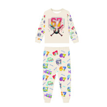 Julepyjamassæt Familie Langærmet Beige 2-delt