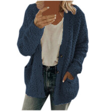 Cardigan da donna blu scuro in peluche con tasche, taglia 4XL