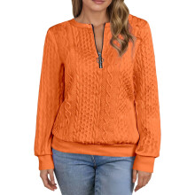 Felpa girocollo da donna arancione-gialla con mezza zip lunga