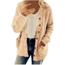 Casual pluche cardigan voor dames in grote maten met zakken, kaki