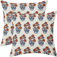 Marineblaue und orangefarbene Kissenbezüge mit Blumenmuster, 50 x 50 cm, 2er-Set