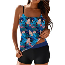 Traje de baño tankini para mujer con control de abdomen y shorts tipo bóxer.