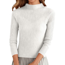 Maglione da donna casual a collo alto, tinta unita, bianco