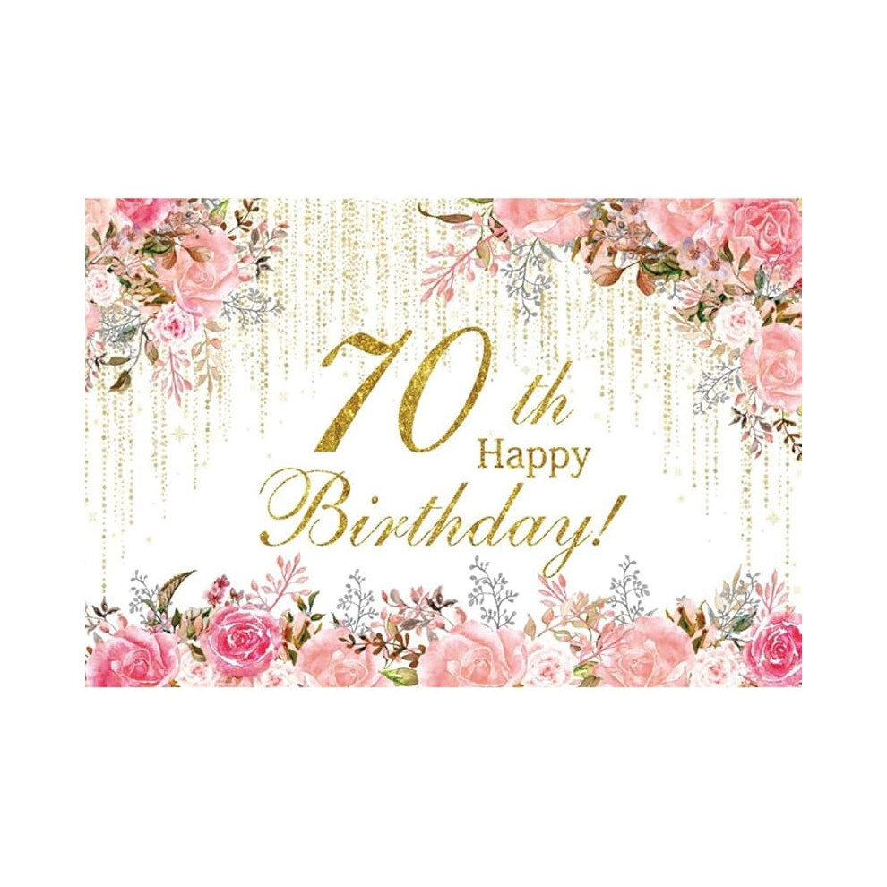 Watercolor Floral Backdrop For 70Th Birthday Â Wildflower Pink/Golden 9165521967575