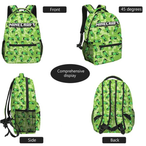 Mochila Minecraft para meninos, verde, com desenho de Creeper e zumbi, 40 cm (16 polegadas). 2