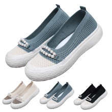 Zapatillas deportivas de punto sin cordones para mujer, transpirables, ligeras y anchas.