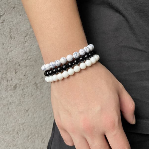 Rhodonit-Quarz-Onyx-Armbandset, 3-teilig 1