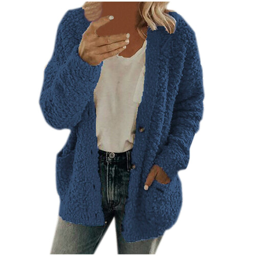 Pluche damesvest met zakken en knopen