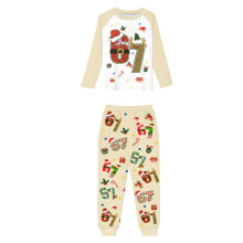 Julefamilie pyjamassæt beige lange ærmer 2-delt