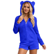 Fleece onesie met capuchon voor dames, pyjama/jumpsuit