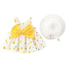 Set aus geblümtem Sommerkleid und Strohhut, Größe 6-12 Monate