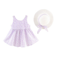 Sommerkleid mit Blumenmuster und Strohhut für Mädchen, Setgröße