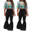 Calça jeans feminina boca de sino com zíper e pernas largas. 1