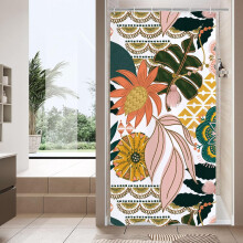Cortina de ducha floral de 36x72 pulgadas con hojas tropicales estilo bohemio