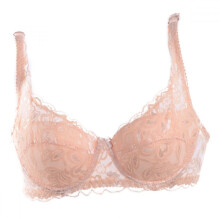 Damesbeha met beugel, gewatteerde push-up en kanten details, beige, maat 34B