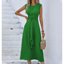 Damenkleid in Unifarbe, kurzärmelig, Rundhalsausschnitt