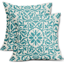 Aqua Boho Kissenbezüge aus Leinen, 45 x 45 cm, 2er-Set