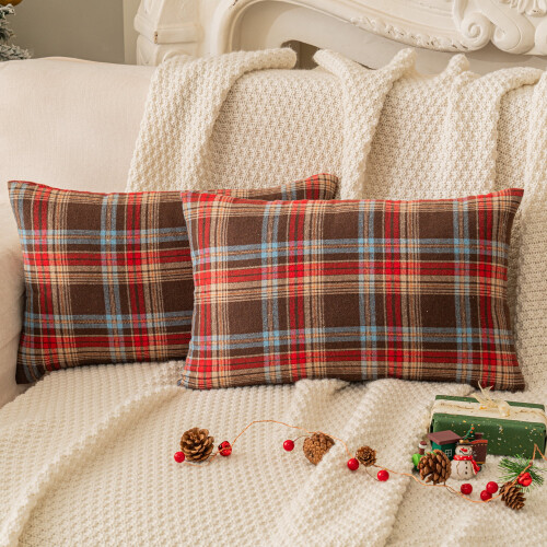 Juletern pudebetræk tartan polyester 45x45 cm