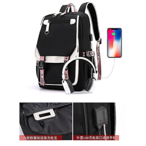 Blackpink Rucksack-Laptoptasche mit USB-Ladeanschluss4 2