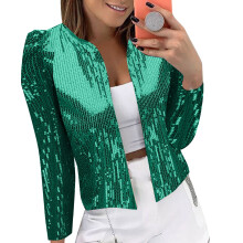 Paillettenblazer für Damen, langärmelig, kurz geschnitten