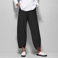Zwarte katoenen palazzo broek voor dames met hoge taille en losse pasvorm.