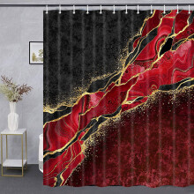 Duschvorhang in Chilirot-Marmoroptik mit Haken, 60 x 70 Zoll