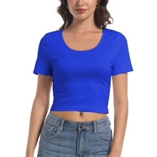 Dámsky crop top s okrúhlym výstrihom a krátkym rukávom, slim fit