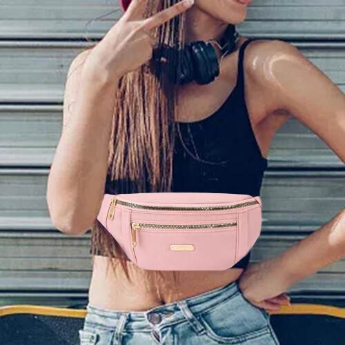 Pochete rosa com dois bolsos com zíper. 1