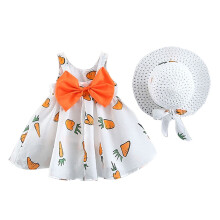 Set rochie cu imprimeu de fructe și fundă pentru fete mici, cu pălărie de paie