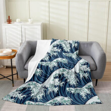 Great Wave Fleece Tæppe Japansk Kunstdesign 50x60 tommer