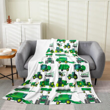 Excavator Car Fleece Throw Blanket for Kids Green Yellow