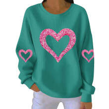 Damen-Sweatshirt mit Herzmotiv zum Valentinstag, gerippt