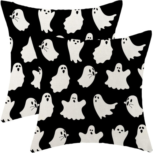Μαξιλαροθήκες για Halloween από λινό Ghost 20x20 σετ των 2