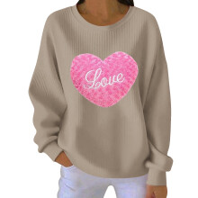 Damen-Sweatshirt mit Herzmotiv zum Valentinstag, gerippt